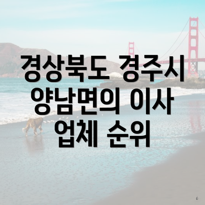 경상북도 경주시 양남면의 이사 업체 순위