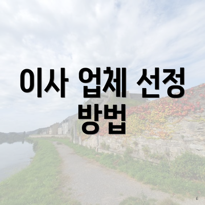 이사 업체 선정 방법